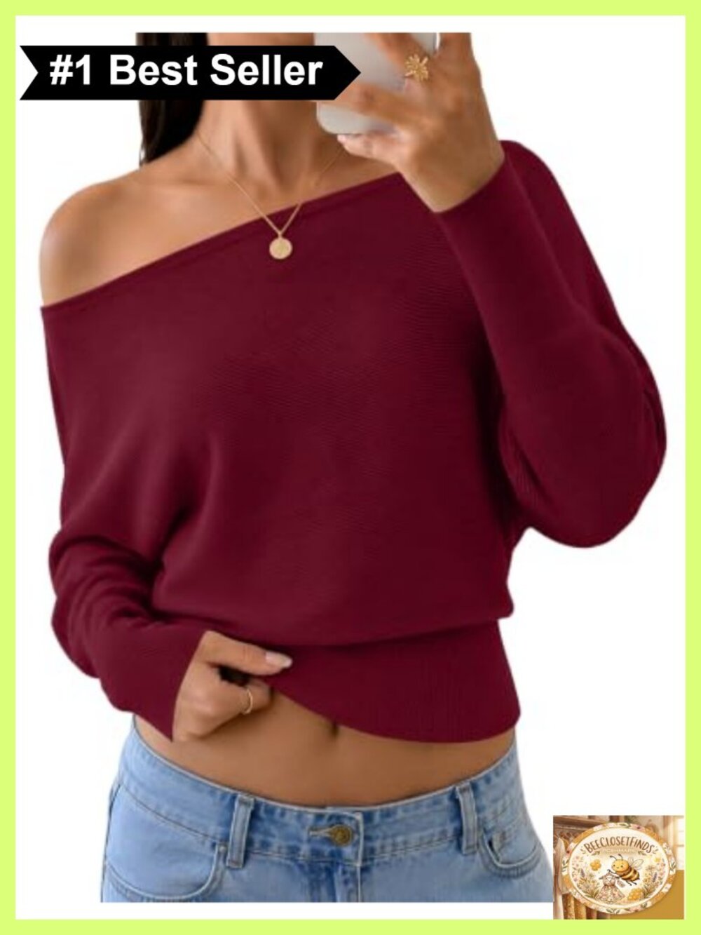 Women's Off the Shoulder Knit Pullover Sweater Batwing Sleeve